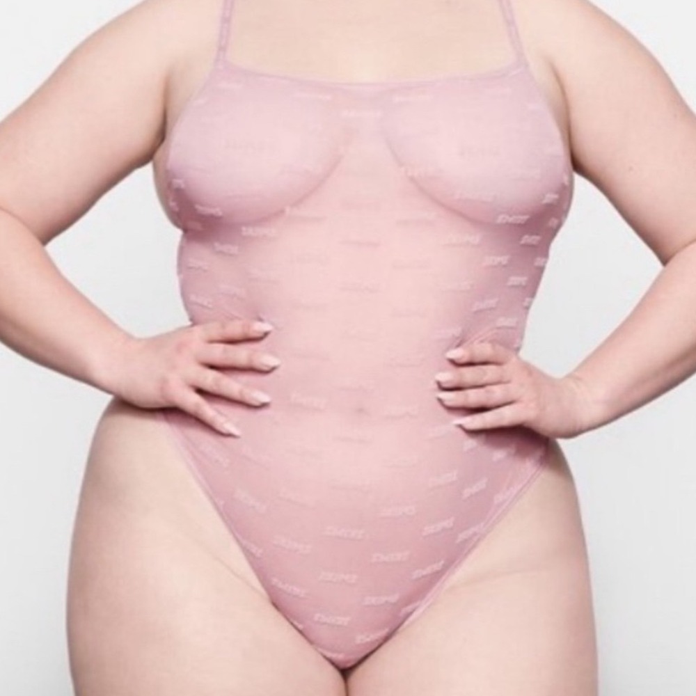SKIMS NWT Sexy After Hours‎ Sheer Logo Bodysuit Orchid Blush Pink 4X